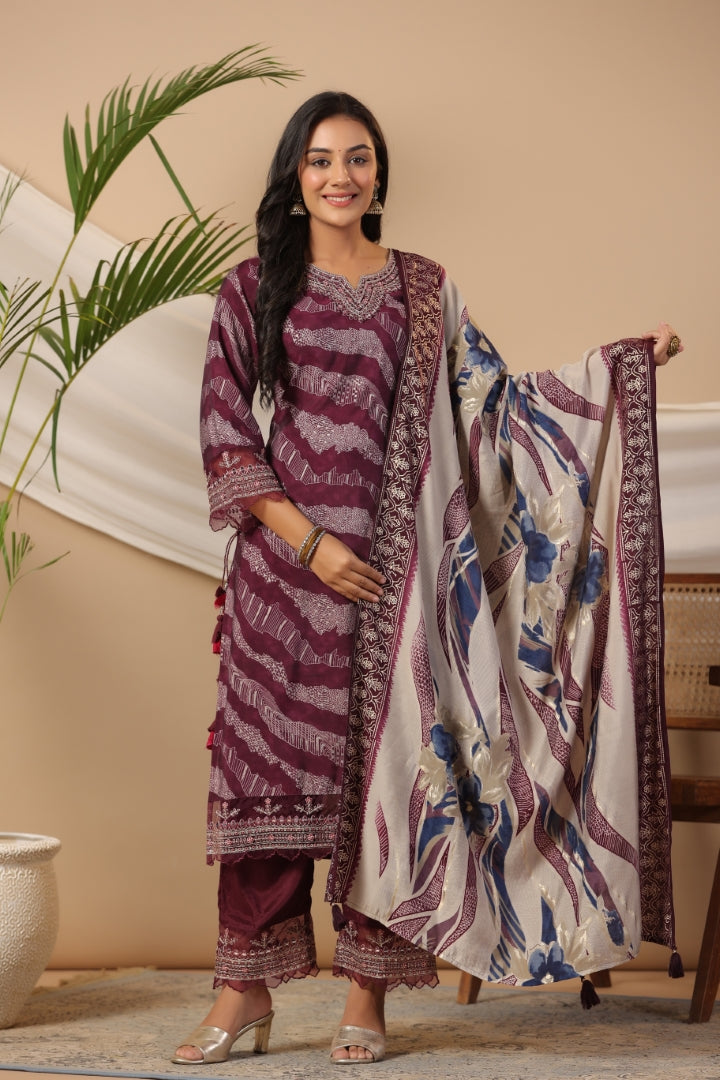 Straight Modal-Muslin Kurta Pant Dupatta Set