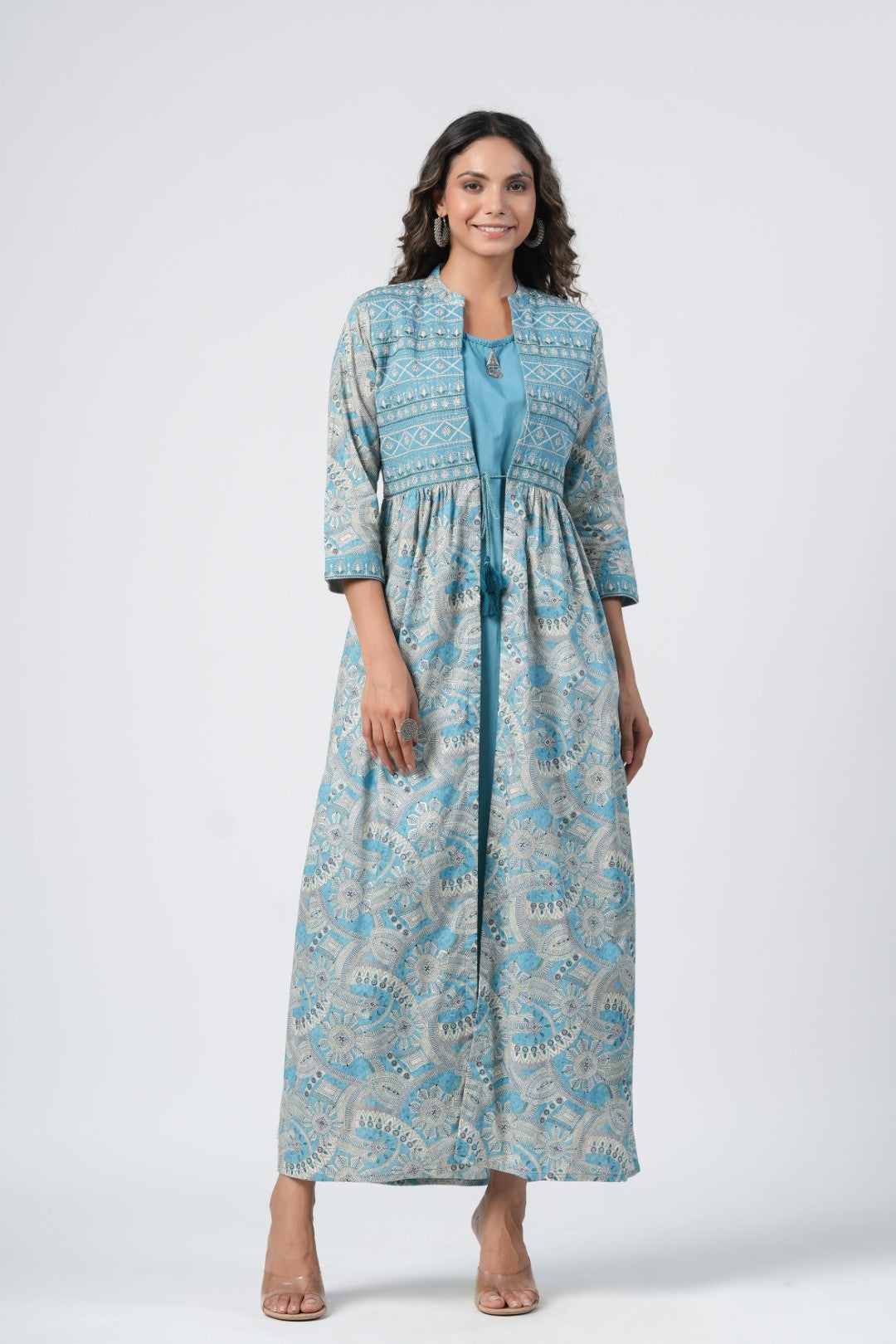 Blue Handwork Cotton Shrug Inner Set