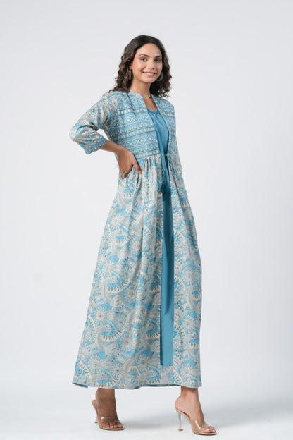 Blue Handwork Cotton Shrug Inner Set