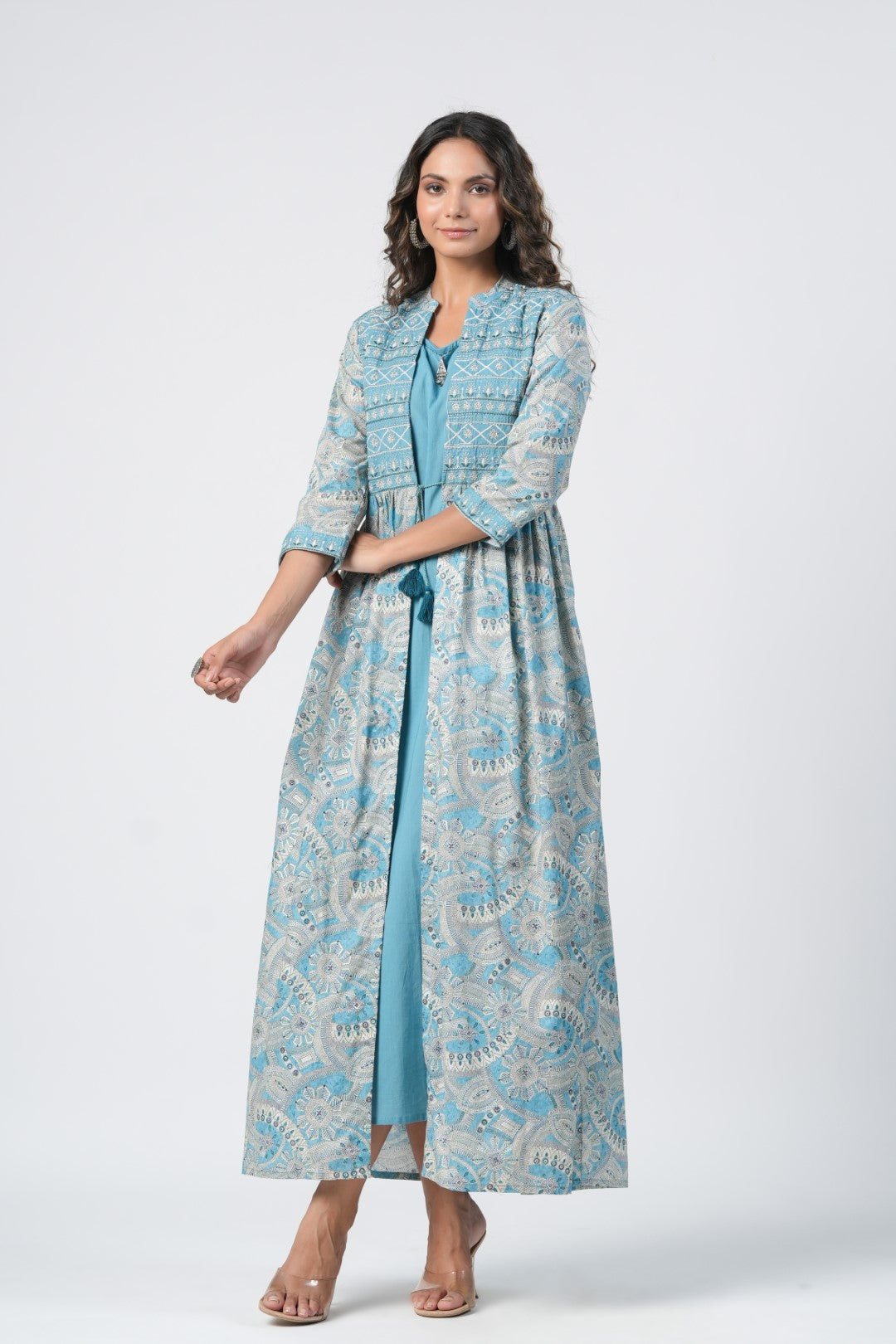 Blue Handwork Cotton Shrug Inner Set