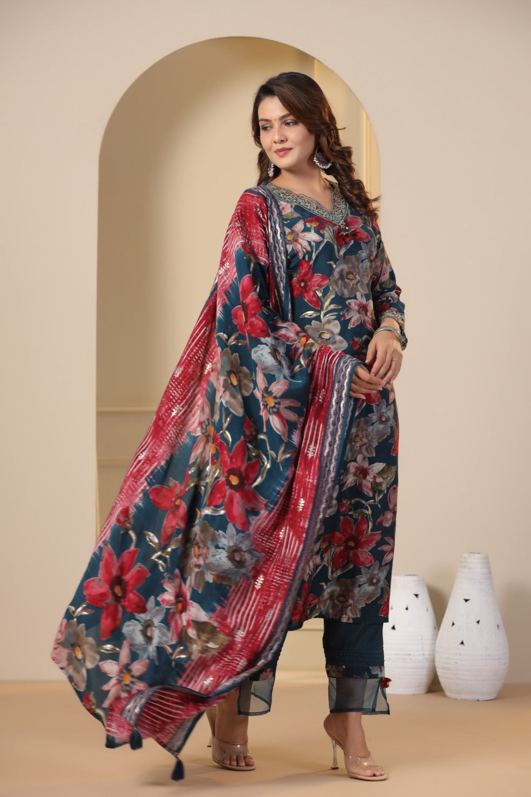 Modal Embroided Kurta Pant Dupatta Set