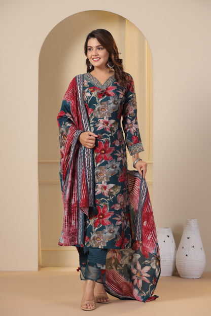 Modal Embroided Kurta Pant Dupatta Set