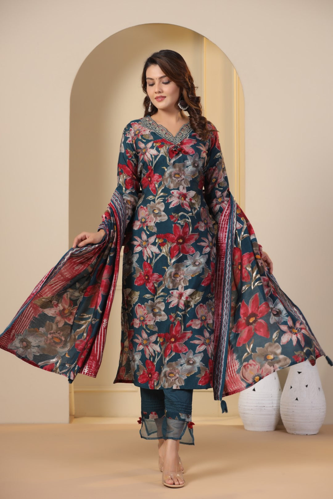 Modal Embroided Kurta Pant Dupatta Set