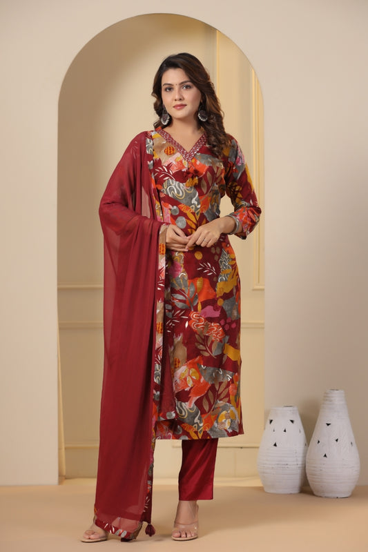 Modal-Muslin Kurta Pant Dupatta Set