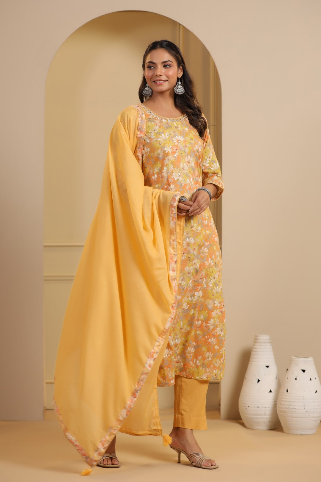 Emroided Pakistani Lawn Kurta Dupatta Pant Set