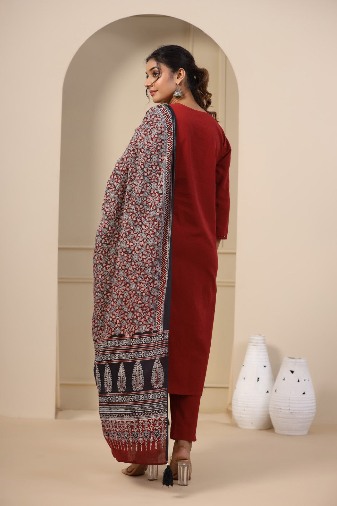 Cotton Ajrakh Kurta Pant Dupatta Set